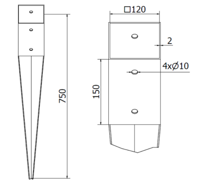 PODSTAWA SŁUPA WBIJANA 120 x 120 mm