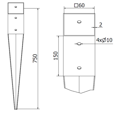 PODSTAWA SŁUPA WBIJANA 60 x 60 mm