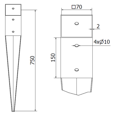 PODSTAWA SŁUPA WBIJANA 70 x 70 mm