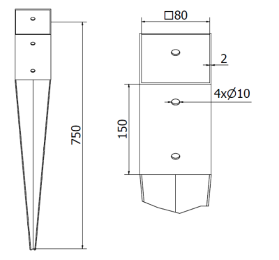 PODSTAWA SŁUPA WBIJANA 80 x 80 mm