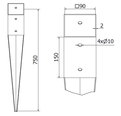 PODSTAWA SŁUPA WBIJANA 90 x 90 mm