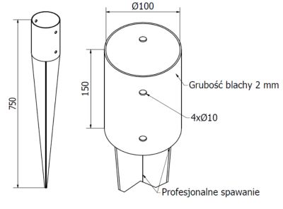 PODSTAWA SŁUPA WBIJANA DO ZIEMI Ø100