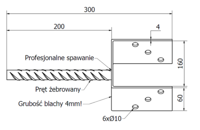 PODSTAWA SŁUPA Z PRĘTEM DO MURU 160 mm