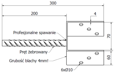 PODSTAWA SŁUPA Z PRĘTEM DO MURU 70 mm