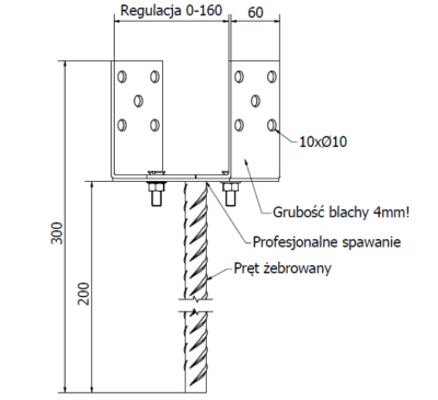 PODSTAWA SŁUPA Z PRĘTEM REGULOWANA 0-160 mm