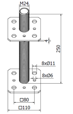 PODSTAWA SŁUPA Z REGULOWANA WYSOKOŚCIĄ 110 x 110 x 250 mm