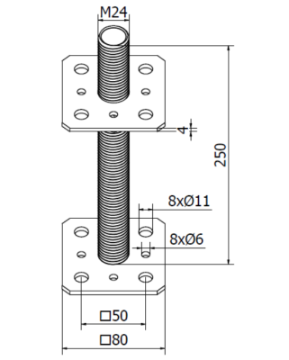 PODSTAWA SŁUPA Z REGULOWANA WYSOKOŚCIĄ 80 x 80 x 250 mm