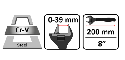 KLUCZ SZWED SZEROKI 8'' ROZSTAW SZCZĘK 0-39 mm