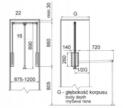 PANTOGRAF 83-115 cm 13 kg CZARNY/CHROM