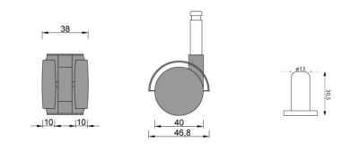 KÓŁKO OBROTOWE GUMOWANE Z BOLCEM 40 mm H-27