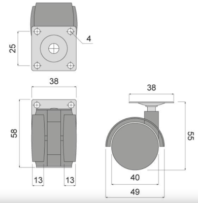 KÓŁKO OBROTOWE Z PŁYTKĄ 40 mm PLASTIKOWE