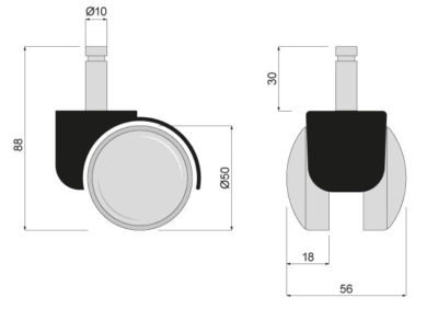 KÓŁKO OBROTOWE GUMOWANE 50 mm Z BOLCEM 10