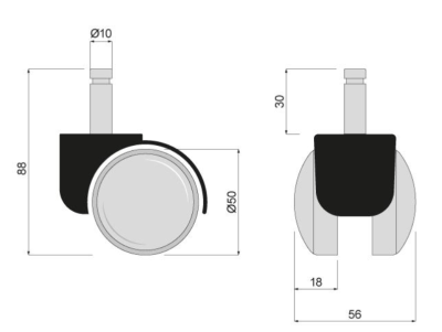 KÓŁKO OBROTOWE PLASTIKOWE 50 mm Z BOLCEM 10