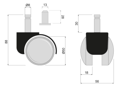 KÓŁKO OBROTOWE PLASTIKOWE 50 mm Z BOLCEM 11