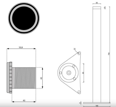 NOGA MEBLOWA DN-250-710 ALUMINIUM H-710 ⌀60 REGULOWANA