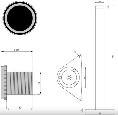 NOGA MEBLOWA DN-250 BIAŁA H-710 ⌀60 REGULOWANA