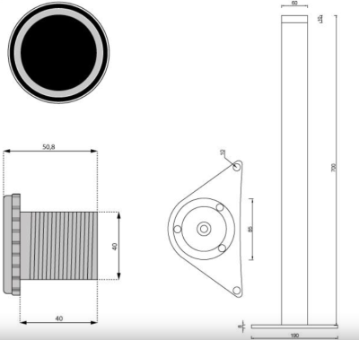 NOGA MEBLOWA DN-250 CZARNA H-710 ⌀60 REGULOWANA