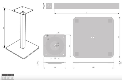 PODSTAWA STOŁU KWADRATOWA DN-450 H-1100 G8 STAL SZCZOTKOWANA