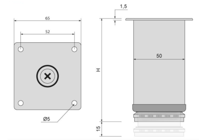 NÓŻKA MEBLOWA OKRĄGŁA DN-795 H-60 G6 ALUMINIUM