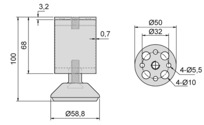 NÓŻKA MEBLOWA OKRĄGŁA ALUMINIUM DN-790 H-100 Z PODKŁADKĄ SILIKONOWĄ