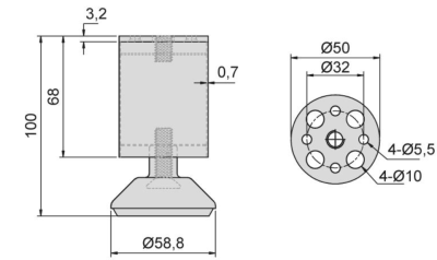 NÓŻKA MEBLOWA OKRĄGŁA CHROM DN-790 H-100 Z PODKŁADKĄ SILIKONOWĄ