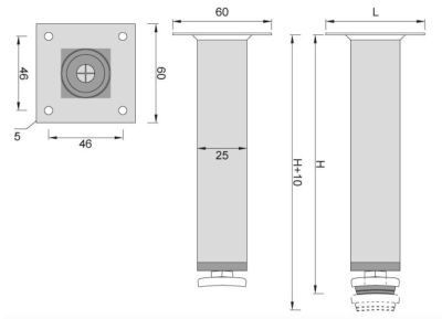 NÓŻKA MEBLOWA METALOWA DN-738 H-100 BIAŁA KWADRATOWA