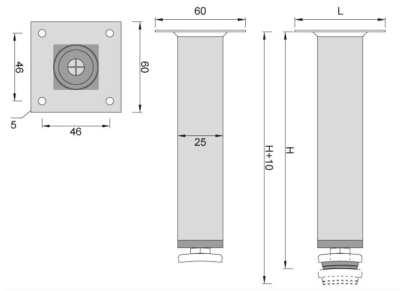 NÓŻKA MEBLOWA METALOWA DN-738 H-100 NIKIEL KWADRATOWA