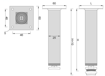 NÓŻKA MEBLOWA METALOWA DN-738 H-100 CHROM KWADRATOWA