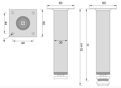 NÓŻKA MEBLOWA METALOWA DN-737 H-150 ALUMINIUM