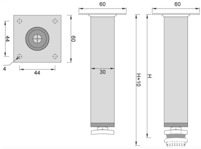 NÓŻKA MEBLOWA METALOWA DN-737 H-100 NIKIEL SZCZOTKOWANY