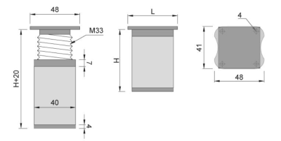 NÓŻKA MEBLOWA KWADRATOWA ALUMINIOWA H-150 CHROM/POPIEL