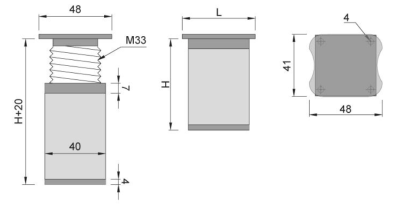 NÓŻKA MEBLOWA KWADRATOWA ALUMINIOWA H-120 INOX/POPIEL