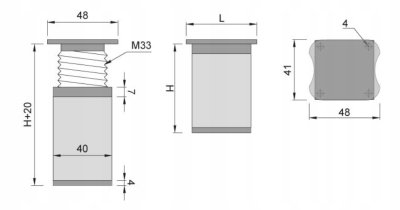 NÓŻKA MEBLOWA KWADRATOWA ALUMINIOWA H-100 ALUMINIUM/CZARNY