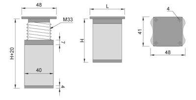 NÓŻKA MEBLOWA KWADRATOWA ALUMINIOWA H-80 INOX/CZARNY