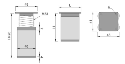 NÓŻKA MEBLOWA KWADRATOWA ALUMINIOWA H-80 ALUMINIUM/POPIEL