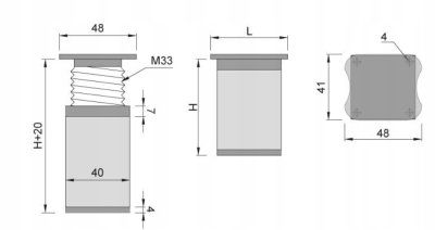 NÓŻKA MEBLOWA KWADRATOWA ALUMINIOWA H-60 BIAŁY/CZARNY