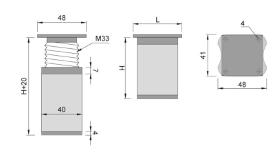 NÓŻKA MEBLOWA KWADRATOWA ALUMINIOWA H-60 CHROM/CZARNY