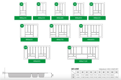 WKŁAD NA SZTUĆCE 490 x 235 mm COMFORT WS-490 METALIK