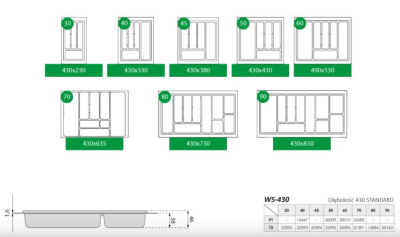 WKŁAD NA SZTUĆCE STANDARD 430 x 380 mm METALIK