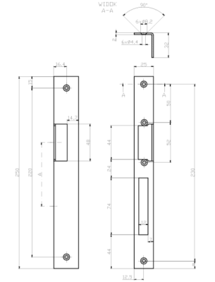 BLACHA KĄTOWA ELEKTROZACZEPU UNIWERSALNA LEWA 250 x 25 mm