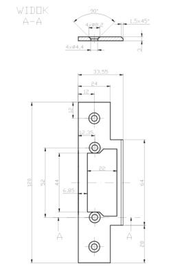 BLACHA PŁASKA ELEKTROZACZEPU Z WYŚLIZGIEM KRÓTKA 120 x 24 x 3 mm