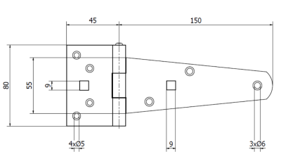 ZAWIAS BUDOWLANY SKOŚNY 150 x 45 x 2.5 mm