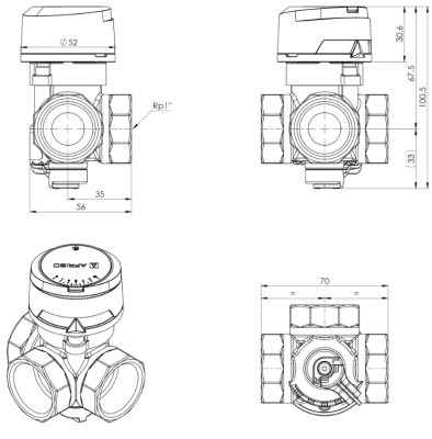 3-DROGOWY OBROTOWY ZAWÓR MIESZAJĄCY ARV 384 VARIO PROCLICK, DN25, RP1