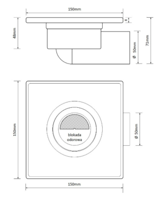 WPUST POSADZKOWY AXUS POZIOMA FI 50 150 x 150 mm