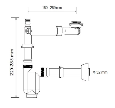 PÓŁSYFON UMYWALKOWY LOCO RAMIĘ REGULOWANE 180 - 220 mm FI32