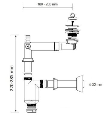 SYFON UMYWALKOWY LOCO TELESKOPOWE RAMIĘ REGULOWANE 180-220 mm