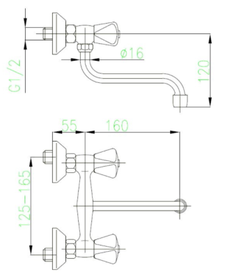 BATERIA STANDARD ZLEWOZMYWAKOWA ŚCIENNA 160 mm