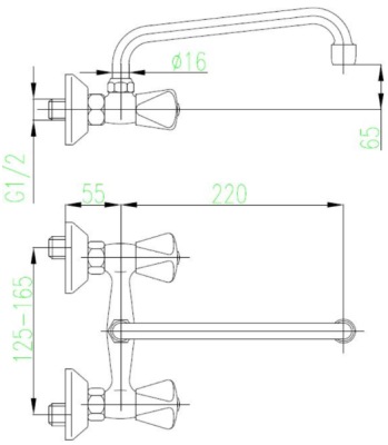 BATERIA STANDARD UMYWALKOWA ŚCIENNA 220 mm CHROM